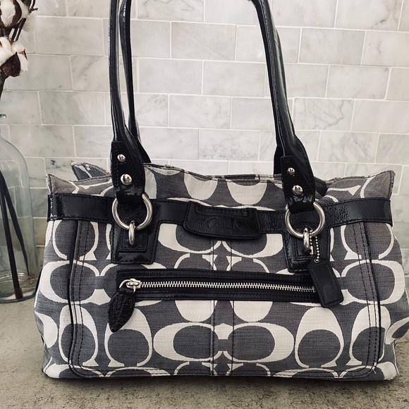 Coach Handbags - Coach Jacquard with Black Patent Leather Satchel